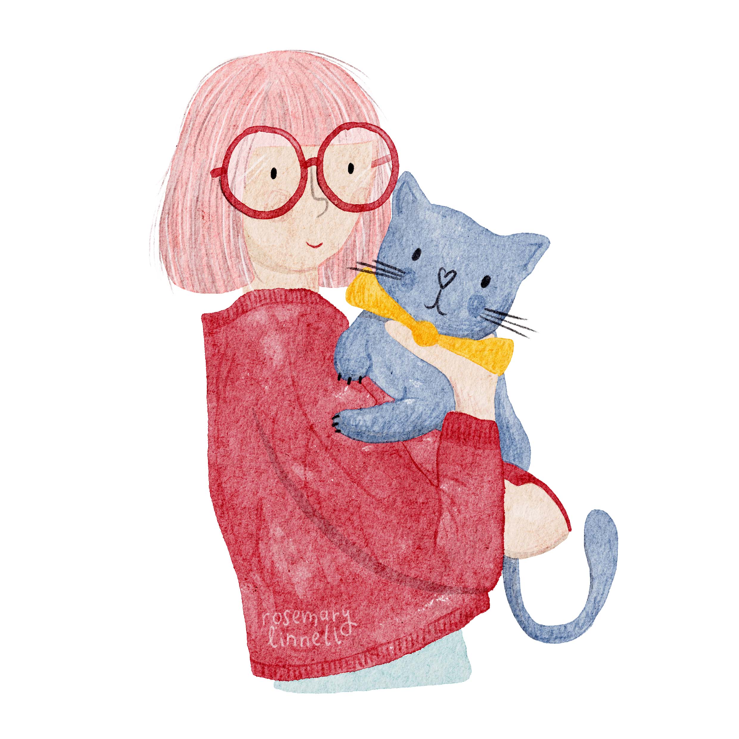girl wearing glasses holding a cat