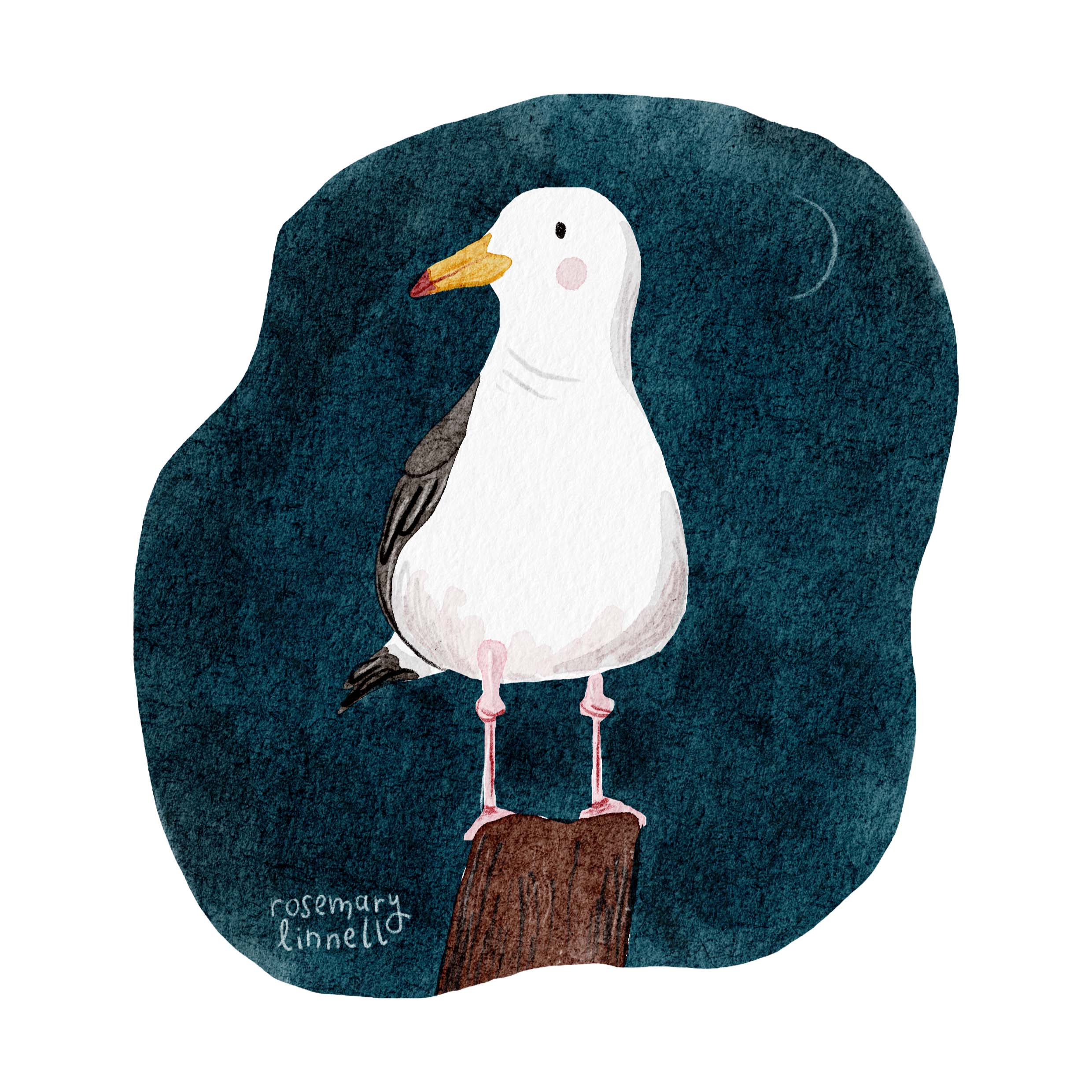 gull on a post on a moonlit night